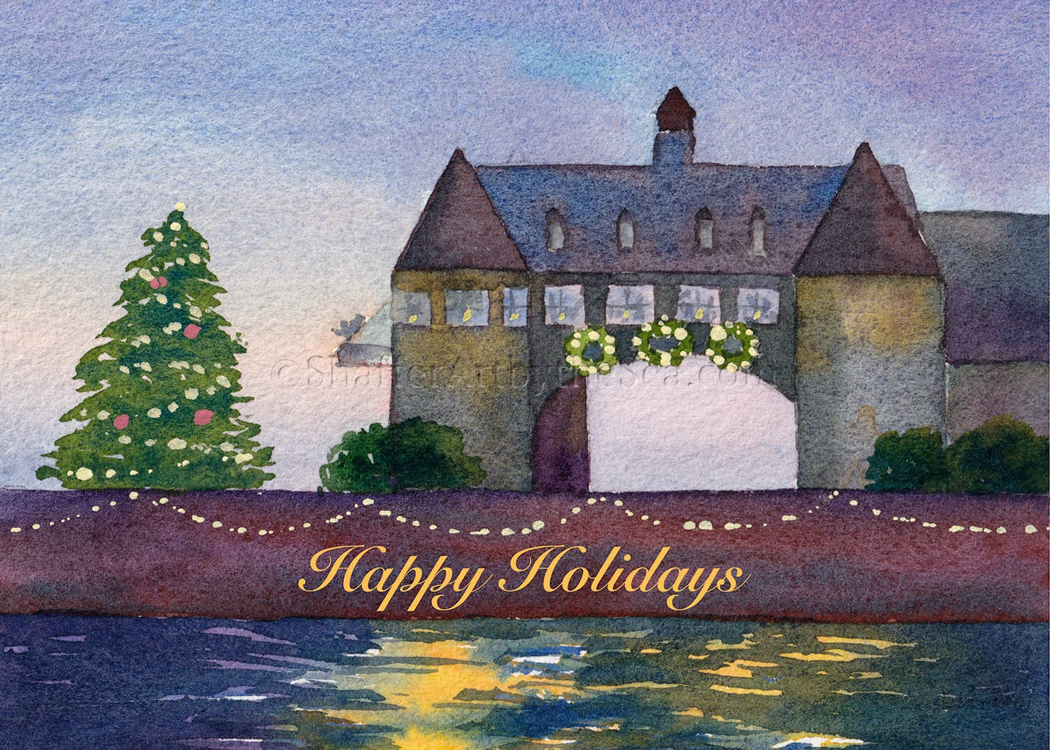 Narragansett Towers Tree Lighting Happy Holidays Card Jessica Shaffer