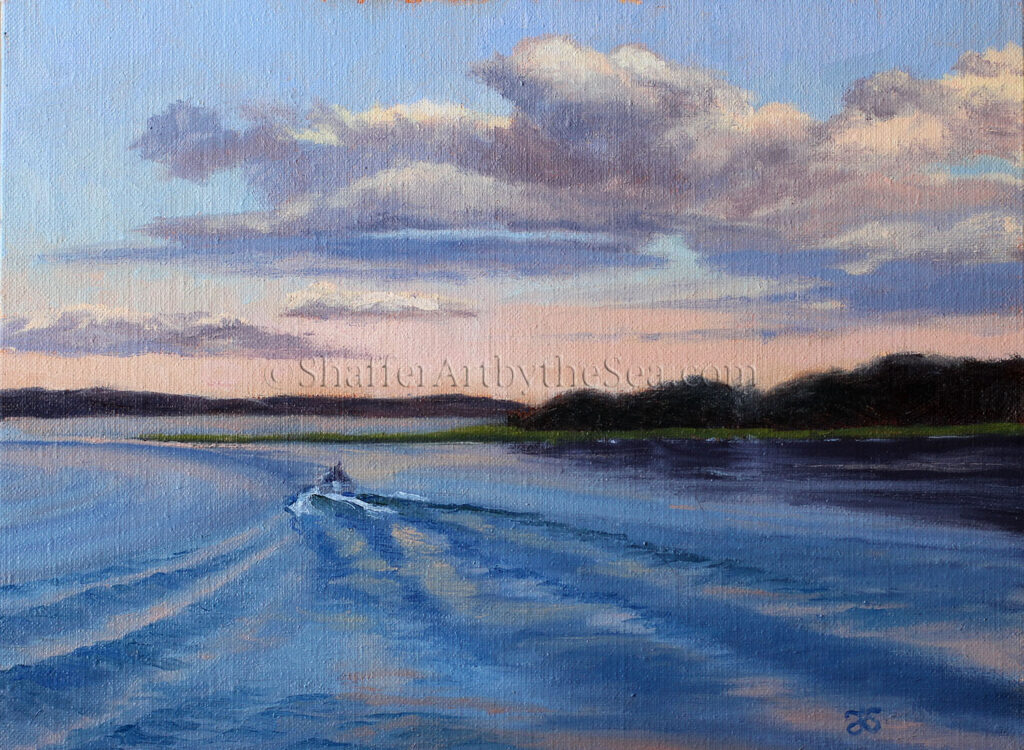 'Sunset Return' Narrow River, Narragansett, R.I. 9x12" oil on linen painting