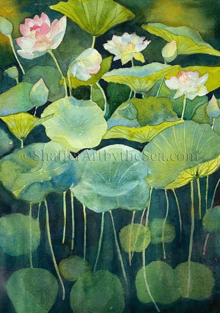 Lotus Pond Watercolor Painting