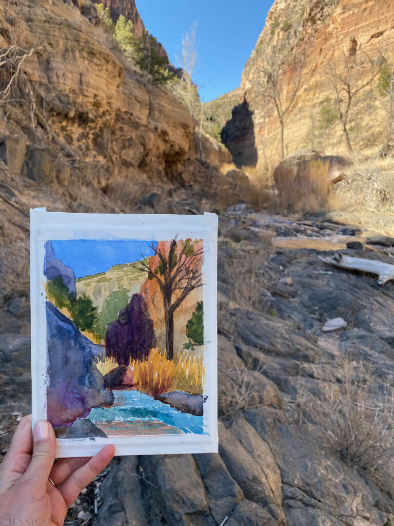 Watercolor of Falls Trail, Bandelier National Monument