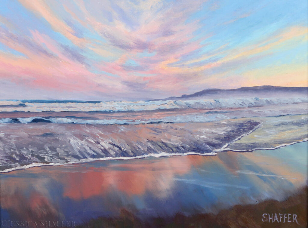 'Wild Sunset' oil seascape painting of Narragansett Beach, Rhode Island, 16 x 12 inches